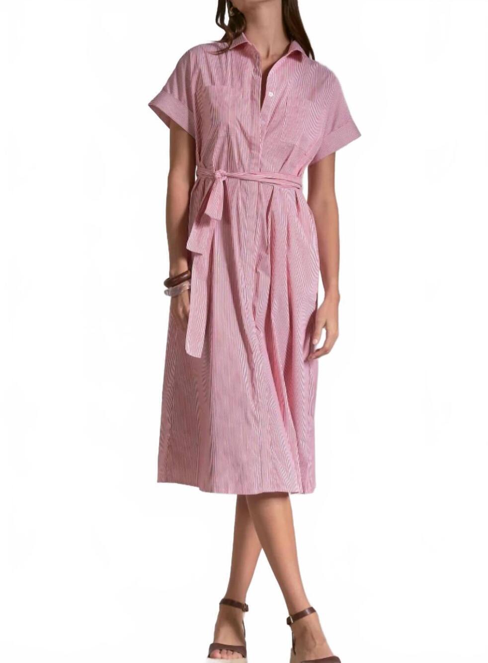 NEW ELAN short sleeve midi dress in red stripe